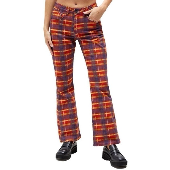 NWT The Ragged Priest Ragged Jeans Register Flare Jeans in Red Checkers Size 24‎ - Picture 1 of 14